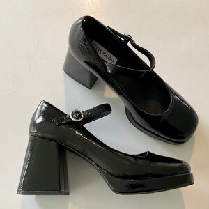 STEVE MADDEN  Mingle Patent Block Heel Mary Jane Platform Pumps Black Size 10